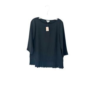 New with Tags J. Jill Black Pleated Relaxed Boat Neck Office Work Blouse Small